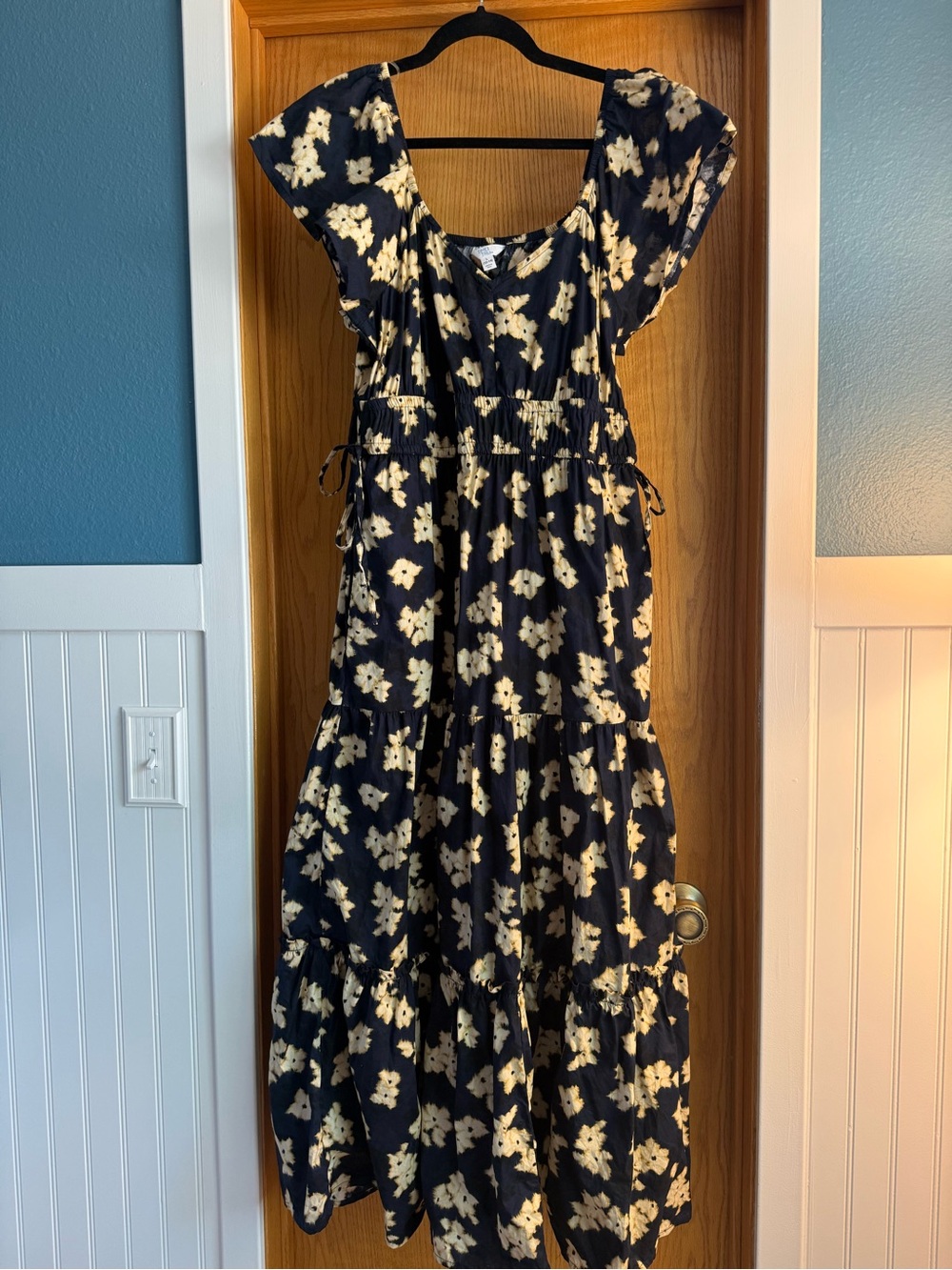 100% Cotton Time and Tru Navy Floral Tiered Maxi Dress